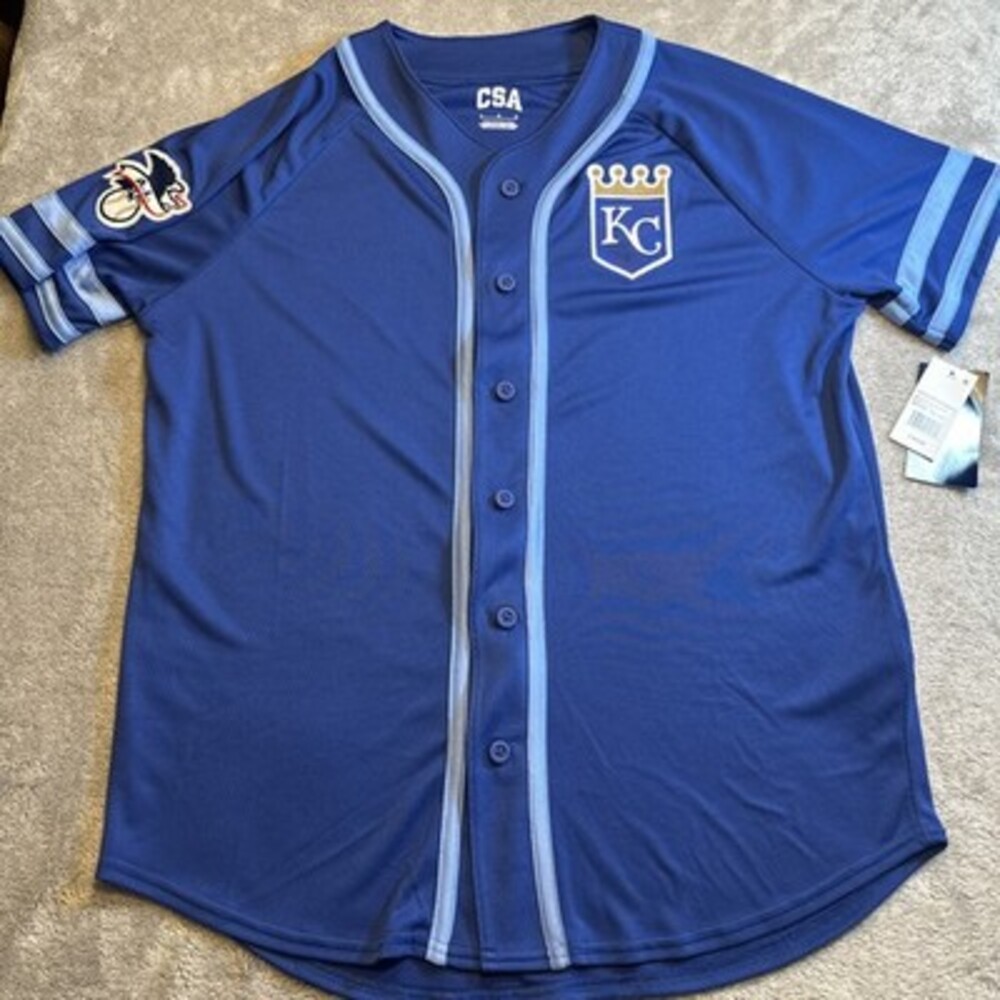 CSA Baseball Jersey Mens Large Blue Kansas City Royals Full Button MLB Patch NEW